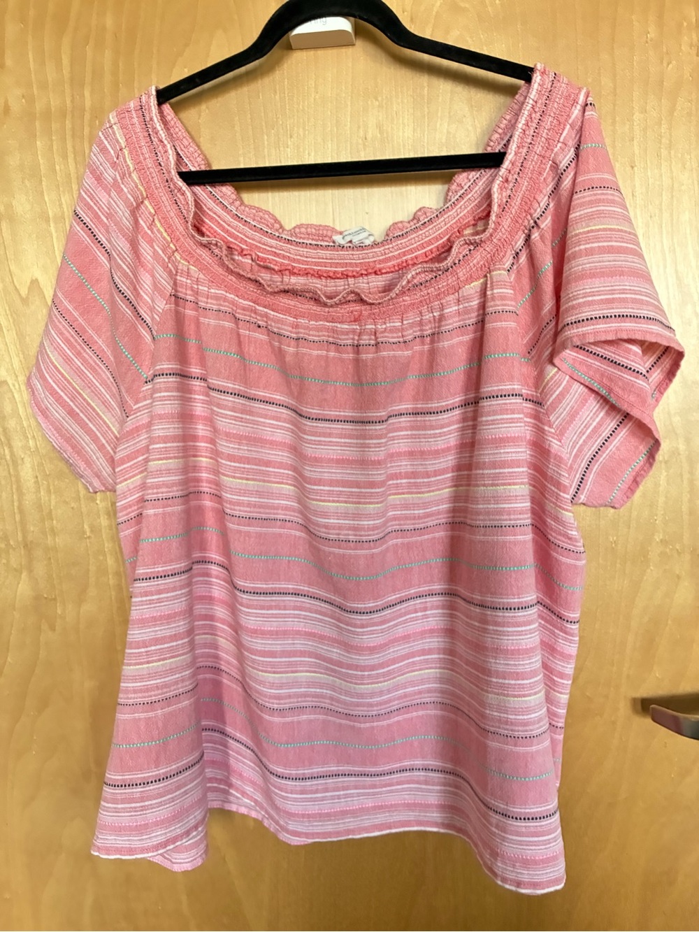 beachlunchlounge Pink Striped Short-Sleeve Blouse
